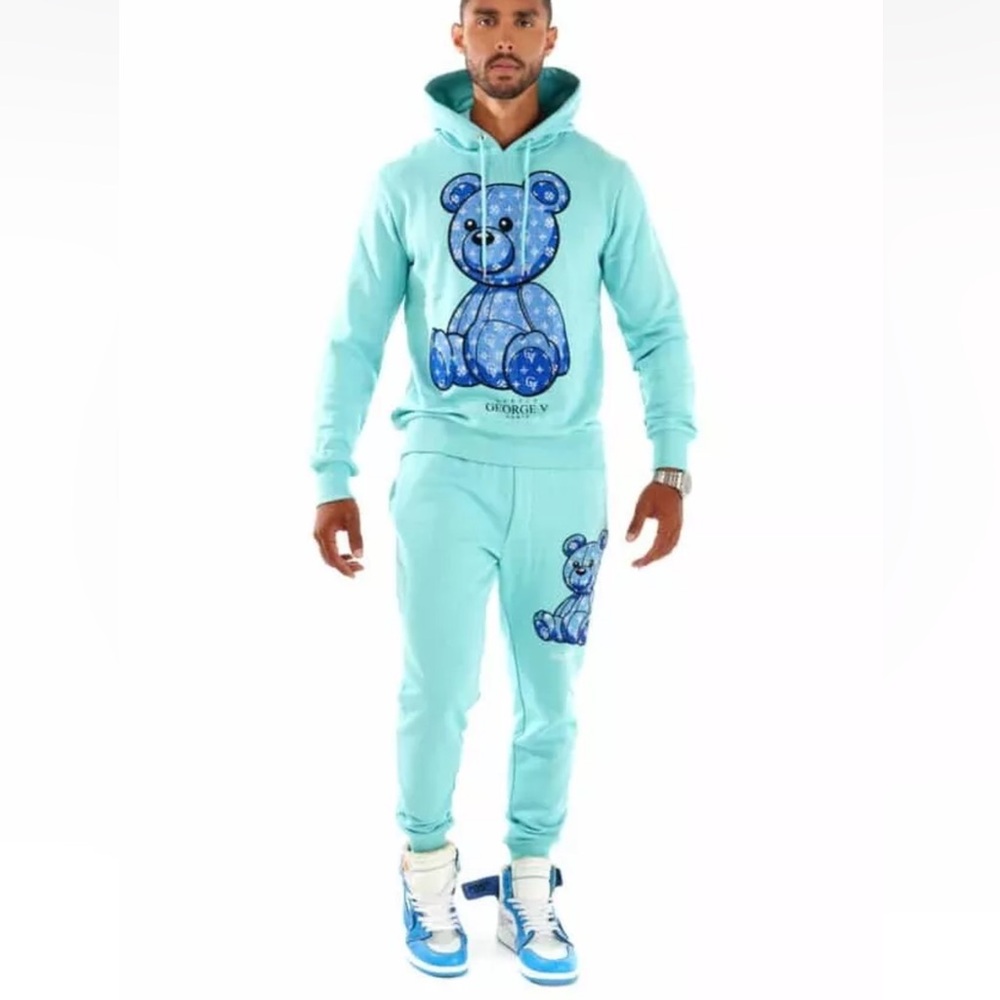 Avenue George V Paris Jogging Suit Men's Blue TrackSuit Rhinestone sweatsuit